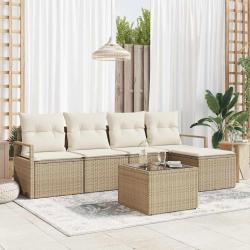 Ensemble de Canap&eacute;s avec coussin 6 pcs Beige polyrotin