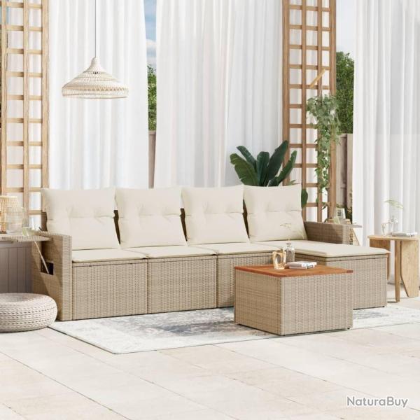 Salon de jardin avec coussins 6 pcs beige r�sine tress�e