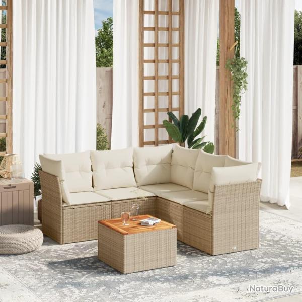 Salon de jardin avec coussins 6 pcs beige r�sine tress�e