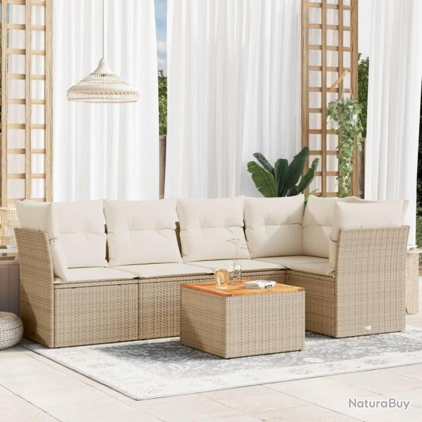 Salon de jardin avec coussins 6 pcs beige r�sine tress�e