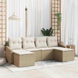 Ensemble de Canap&eacute;s avec coussin 6 pcs Beige polyrotin