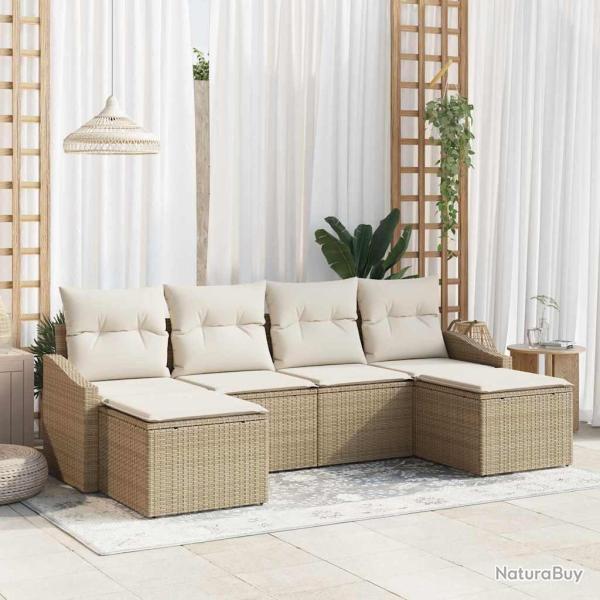 Ensemble de Canap�s avec coussin 6 pcs Beige polyrotin