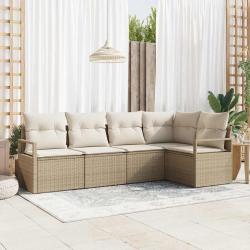 Ensemble de Canap&eacute;s avec coussin 5 pcs Beige polyrotin