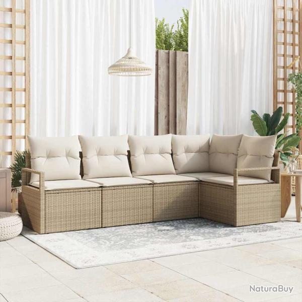 Ensemble de Canap�s avec coussin 5 pcs Beige polyrotin