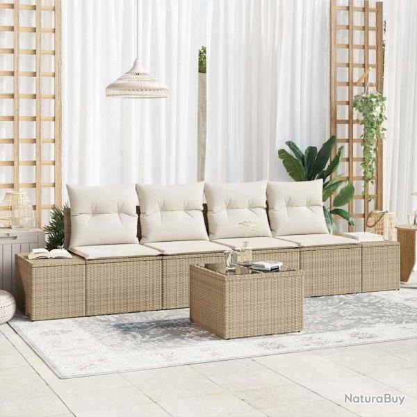Ensemble de Canap�s avec coussin 5 pcs Beige et cr�me polyrotin