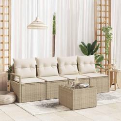 Ensemble de Canap&eacute;s 5 pcs Beige et cr&egrave;me polyrotin
