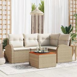 Ensemble de canap&eacute; de jardin avec coussin 5 pcs Beige polyrotin