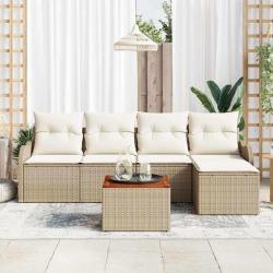 Ensemble de canap&eacute; de jardin avec coussin 6 pcs Beige polyrotin