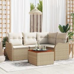 Ensemble de canap&eacute; de jardin avec coussin 5 pcs Beige polyrotin