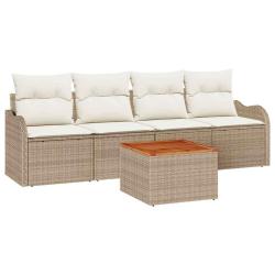 Ensemble de canap&eacute; de jardin avec coussin 5 pcs Beige polyrotin