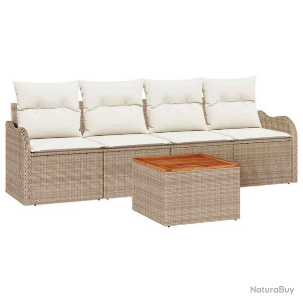 Ensemble de canap� de jardin avec coussin 5 pcs Beige polyrotin