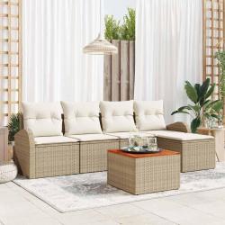 Ensemble de canap&eacute; de jardin avec coussin 6 pcs Beige polyrotin