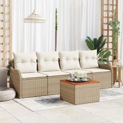 Ensemble de canap&eacute; de jardin avec coussin 5 pcs Beige polyrotin