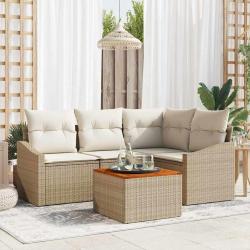 Ensemble de canap&eacute; de jardin avec coussin 5 pcs Beige polyrotin