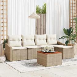 Ensemble de canap&eacute; de jardin avec coussin 6 pcs Beige polyrotin