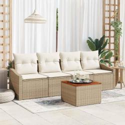 Ensemble de canap&eacute; de jardin avec coussin 5 pcs Beige polyrotin