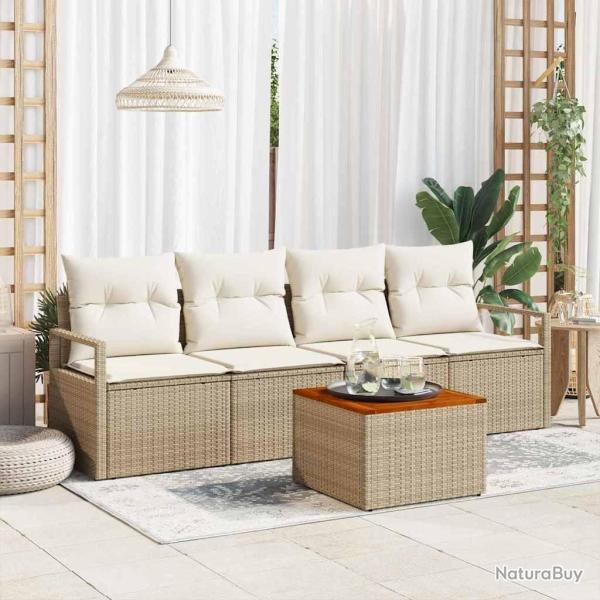 Ensemble de canap� de jardin avec coussin 5 pcs Beige polyrotin