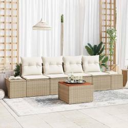 Ensemble de canap&eacute; de jardin avec coussin 5 pcs Beige polyrotin