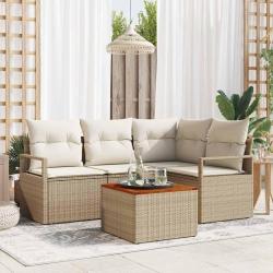 Ensemble de canap&eacute; de jardin avec coussin 5 pcs Beige polyrotin