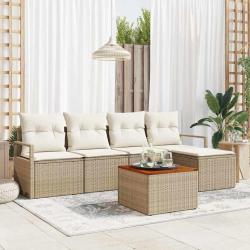 Ensemble de canap&eacute; de jardin avec coussin 6 pcs Beige polyrotin
