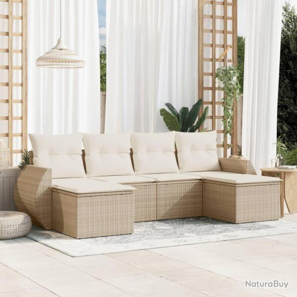 Salon de jardin avec coussins 6 pcs beige r�sine tress�e