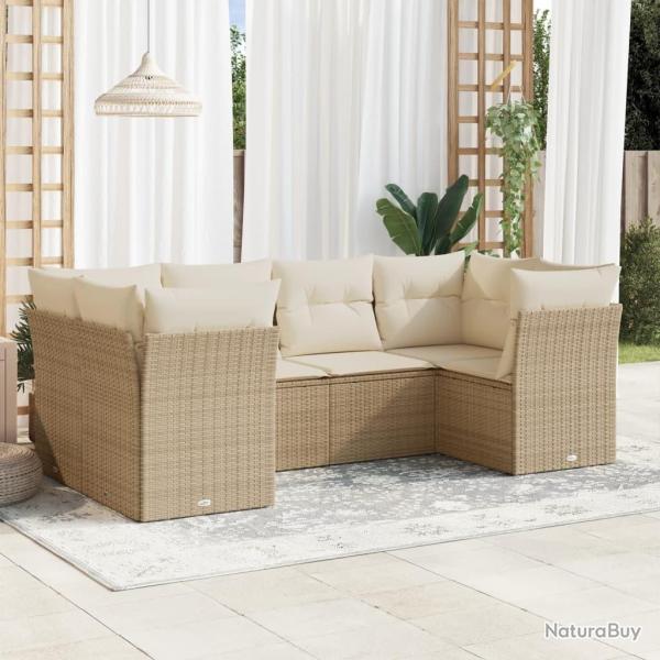 Salon de jardin avec coussins 6 pcs beige r�sine tress�e