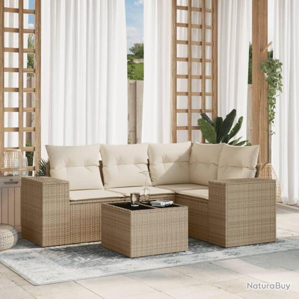 Salon de jardin avec coussins 5 pcs beige r�sine tress�e