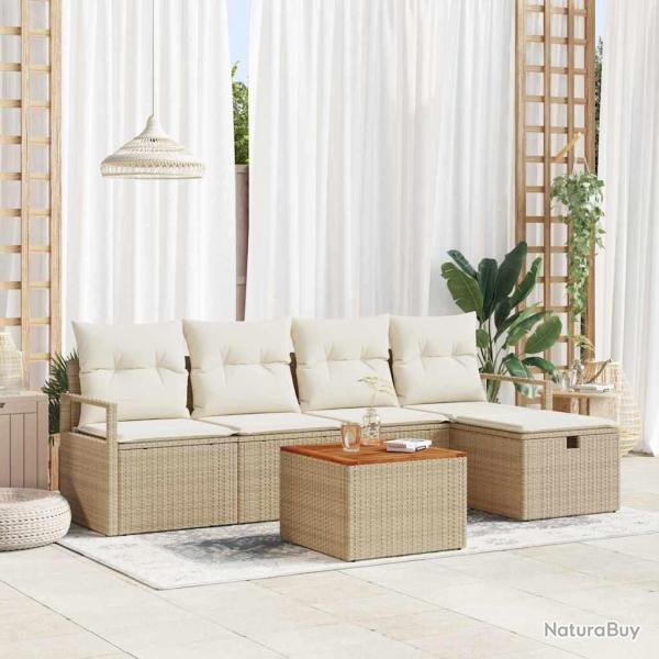 Ensemble de canap� de jardin avec coussin 6 pcs Beige polyrotin