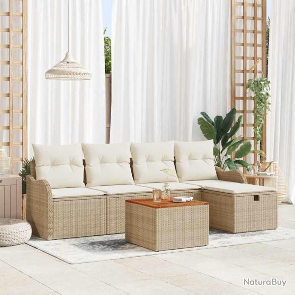 Ensemble de canap� de jardin avec coussin 6 pcs Beige polyrotin