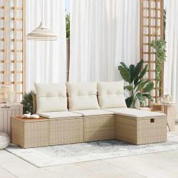 Ensemble de canap&eacute; de jardin 4 pcs Beige Poly rotin