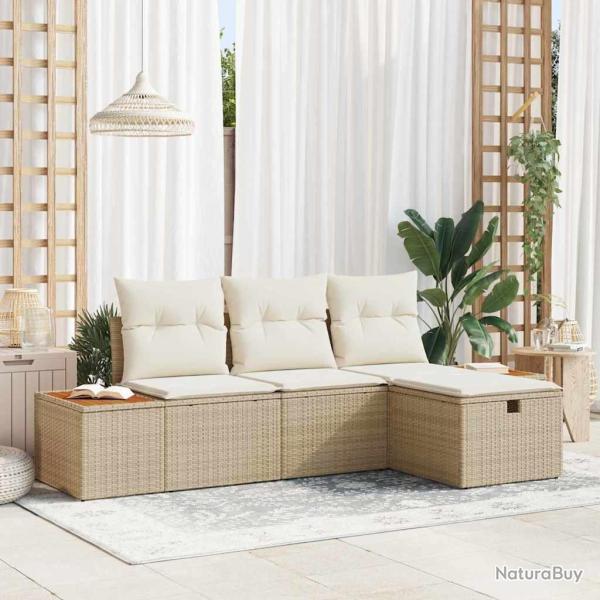 Ensemble de canap� de jardin 4 pcs Beige Poly rotin