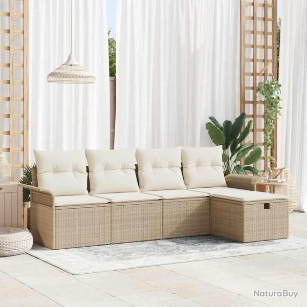 Ensemble de canap� de jardin 5 pcs Beige et cr�me polyrotin