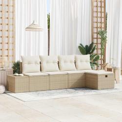 Ensemble de canap&eacute; de jardin avec coussin 5 pcs Beige polyrotin