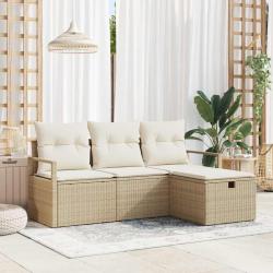 Ensemble de Canap&eacute;s avec coussin 4 pcs Beige et cr&egrave;me polyrotin