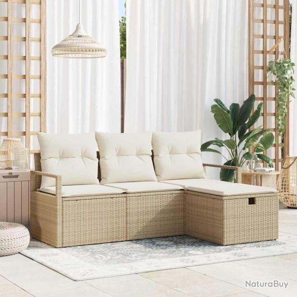 Ensemble de Canap�s avec coussin 4 pcs Beige et cr�me polyrotin