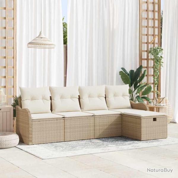 Ensemble de canap� de jardin 5 pcs Beige et cr�me polyrotin