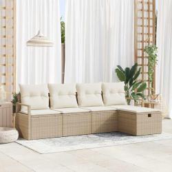 Ensemble de Canap&eacute;s avec coussin 5 pcs Beige et cr&egrave;me polyrotin