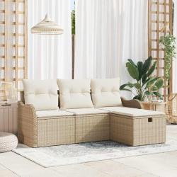 Ensemble de canap&eacute; de jardin 4 pcs Beige et cr&egrave;me polyrotin