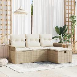 Ensemble de canap&eacute; de jardin 4 pcs Beige et cr&egrave;me polyrotin