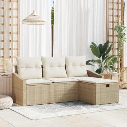Ensemble de Canap&eacute;s avec coussin 4 pcs Beige polyrotin