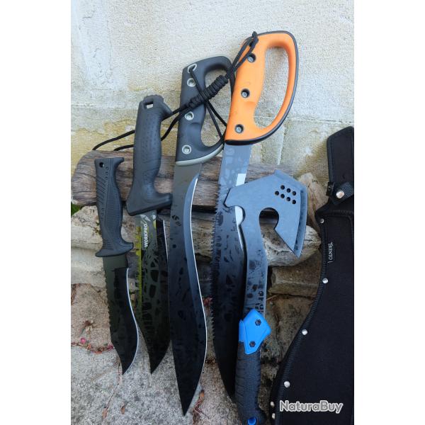 Lot de 5 Machette Hache Couteau Lame Acier 3Cr13 Manche ABS Etui LOT POUR REVENDEURS Survie Outlaw02