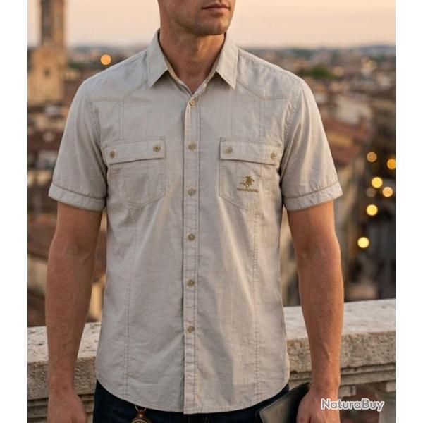 Chemise manches courtes WINCHESTER TABLOE �l�gance naturelle 100 Coton Beige promo