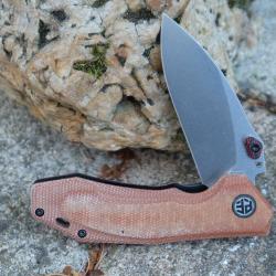 Couteau PETRIFIED FISH Havrog Lame Acier K110 Stonewash Manche Micarta Brown Liner Lock Clip
