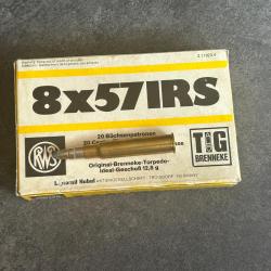 8 x 57 JRS - boite de 20 cartouches RWS &agrave; balle TIG de 12.8 grammes - port compris