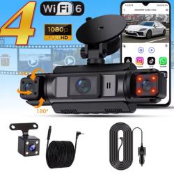 Cam&eacute;ra de voiture Dashcam WiFi 4Ch, bo&icirc;te noire, DVR de conduite FHD 1080P, 32G Card