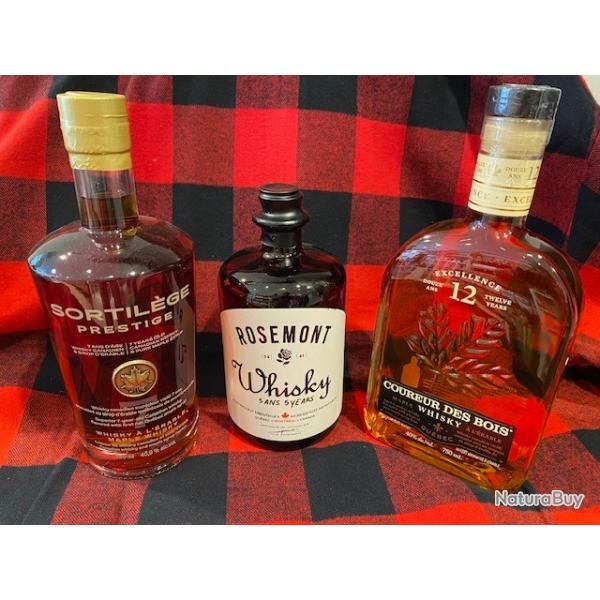LOT 3 whisky 1 rosemont 5 ans + 1 courreur des bois 12 ans + 1 sortil�ge 7 ans