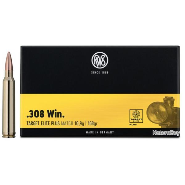 CARTOUCHES RWS .308 WIN TARGET ELITE PLUS Match 168 gr  boite de 20
