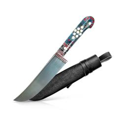 Grand Couteau Pchak Ouzbek Artisanal 30cm - Lame Noire Manche Bois Stabilis&eacute;