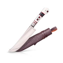 Couteau Pchak Ouzbek Artisanal 29cm  Lame Acier  Manche Blanc Viniplast