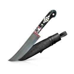 Couteau Pchak Ouzbek Artisanal 30cm  Lame Acier Forg&eacute; Noir  Manche &Eacute;bonite